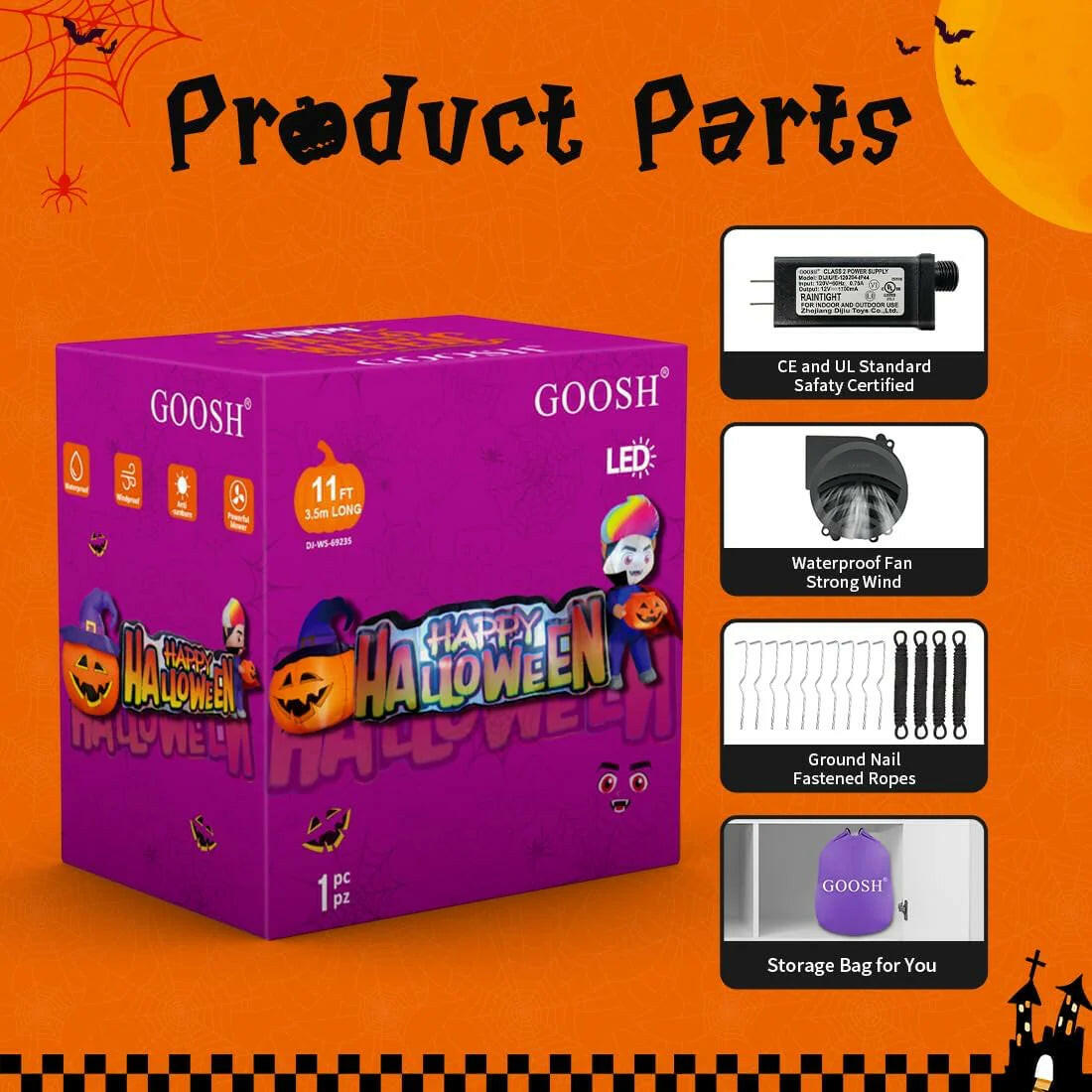 11.5 FT Happy Halloween Inflatables Outdoor Decorations Vampire with Pumpkin Halloween Blow up Yard Decorations Long with LED Lights Holiday for Halloween Party Yard Garden Lawn