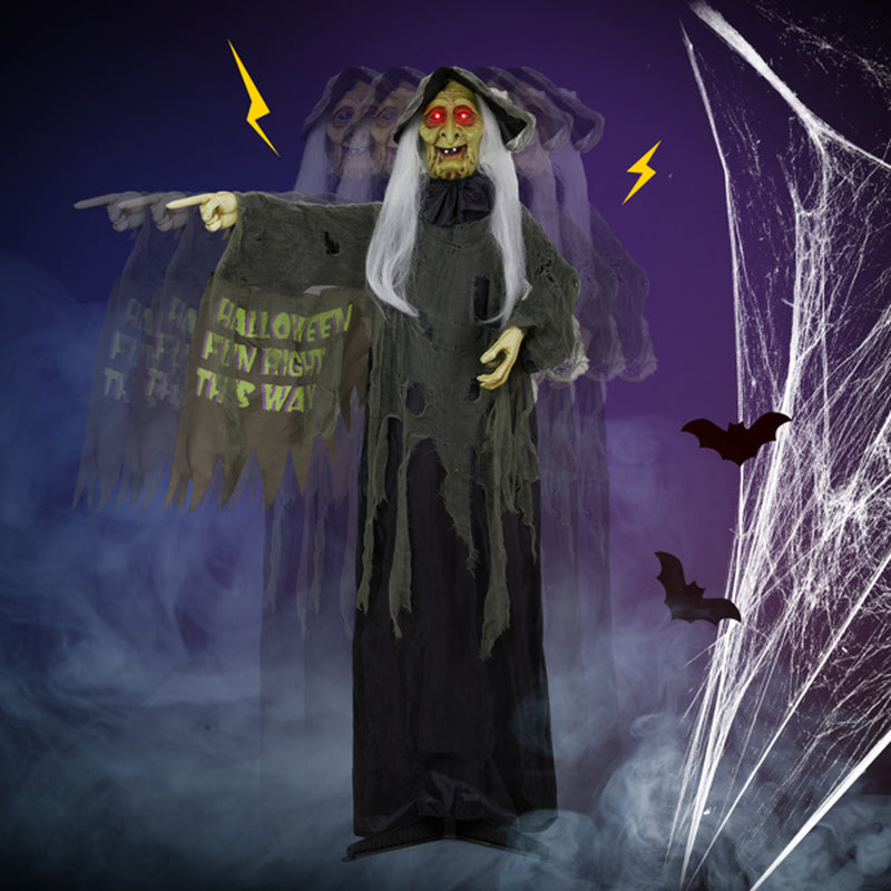 6Ft Voice‑Activated Standing Witch Halloween Decoration – LED Red Eyes, Sound, Vibration and Motion Sensor – Indoor/Outdoor Animatronic Prop – Battery Operated