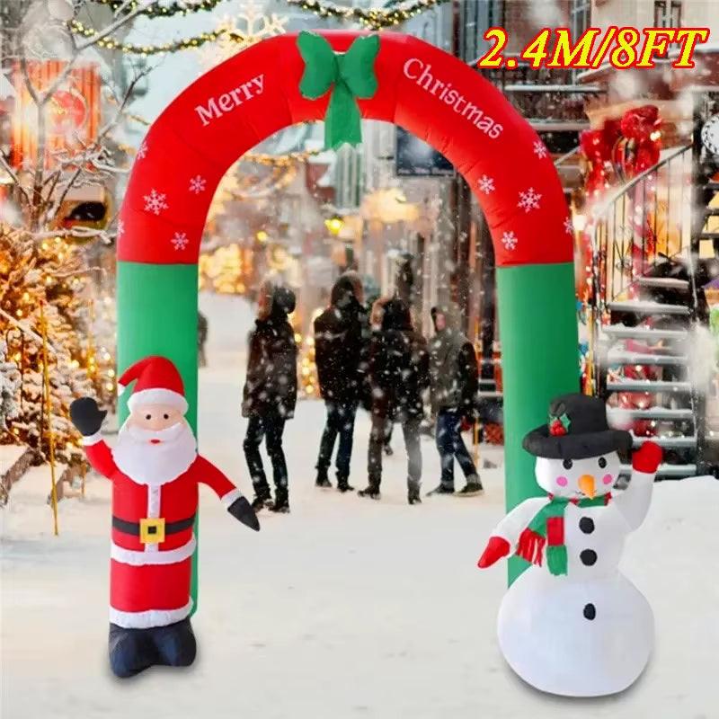 8FT Inflatable Christmas Archway – Santa & Snowman LED-Lit Outdoor Decoration | Freestanding Entrance Display for Garden, Mall & Events.