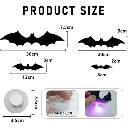 Halloween LED Bat Wall Decor - Realistic 3D PVC Bat Stickers for Indoor and Outdoor Halloween Party Decoration