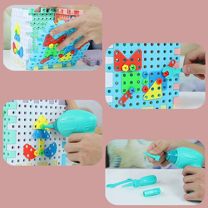 Build, Screw & Create – Kids Electric Drill Toy Set with Puzzle Blocks for STEM Learning (Ages 3–6).