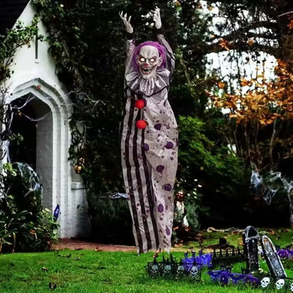 Electric Voice‑Activated Hanging Ghost Clown – Animated Halloween Prop with LED Eyes, Sound & Motion – Scary Haunted House, Porch, Tree & Party Decoration
