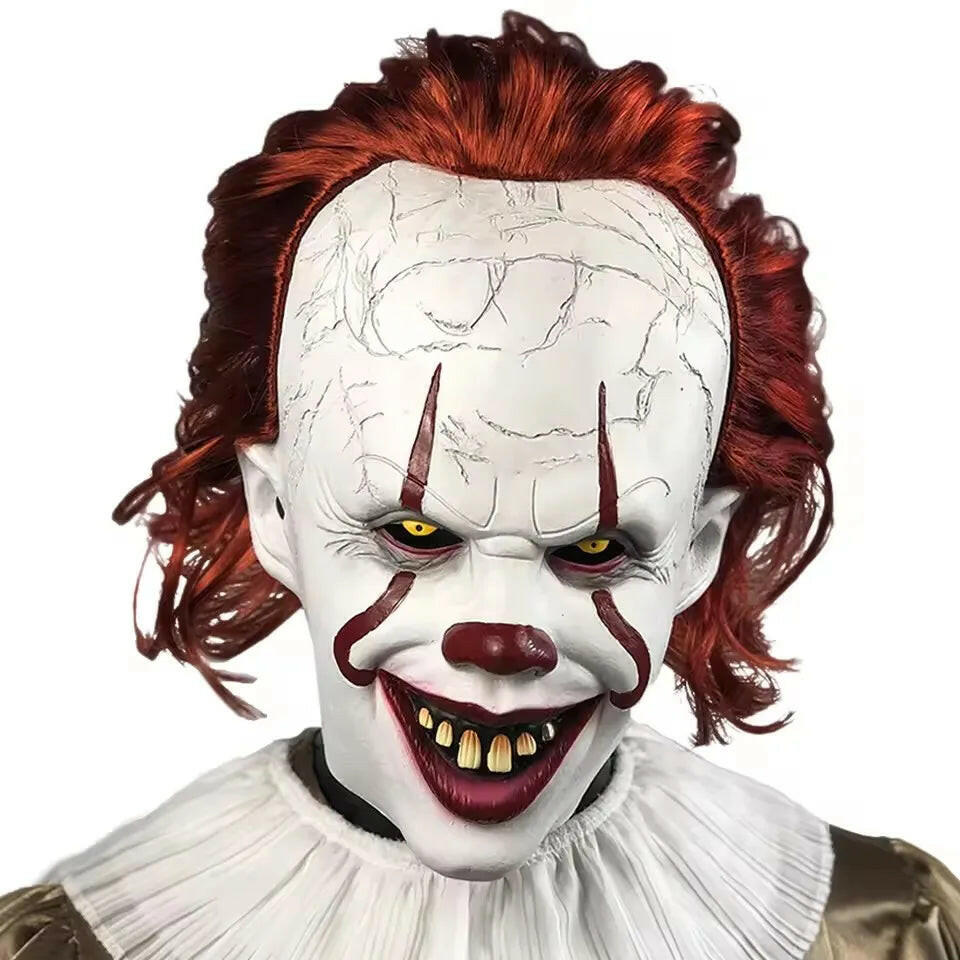Pennywise Latex Mask – Creepy Demon Clown Headgear for Halloween and Cosplay