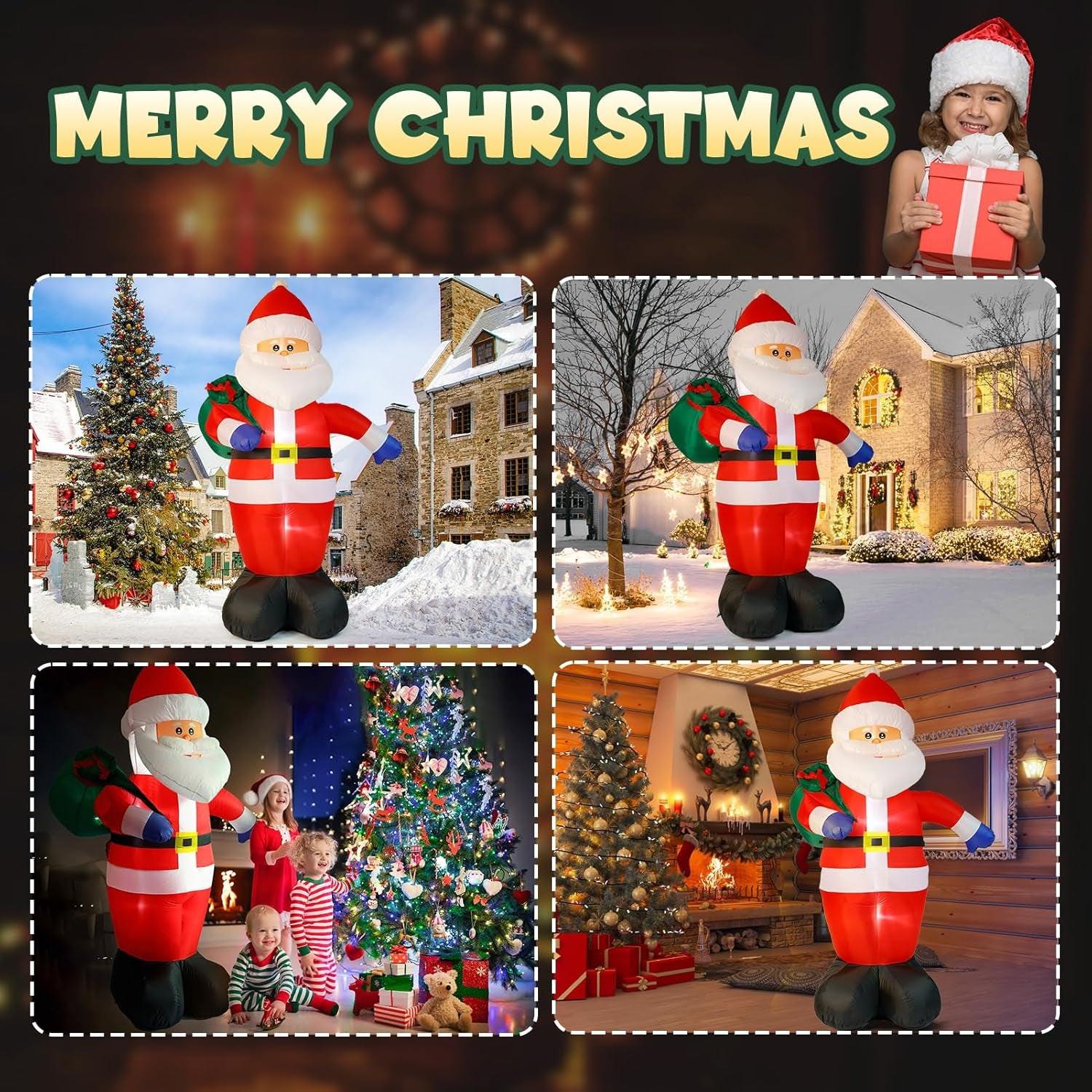 8FT Giant Santa Christmas Inflatable – Outdoor Decoration with LED Lights & Gift Bag | Yard, Retail & Event Display.