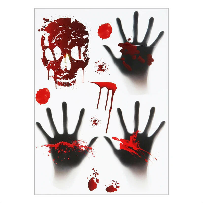 2025 Bloody Handprint & Halloween Sticker Set – Window, Wall & Floor Decals with Ghost, Bat, Pumpkin & Web Designs (1 Set)