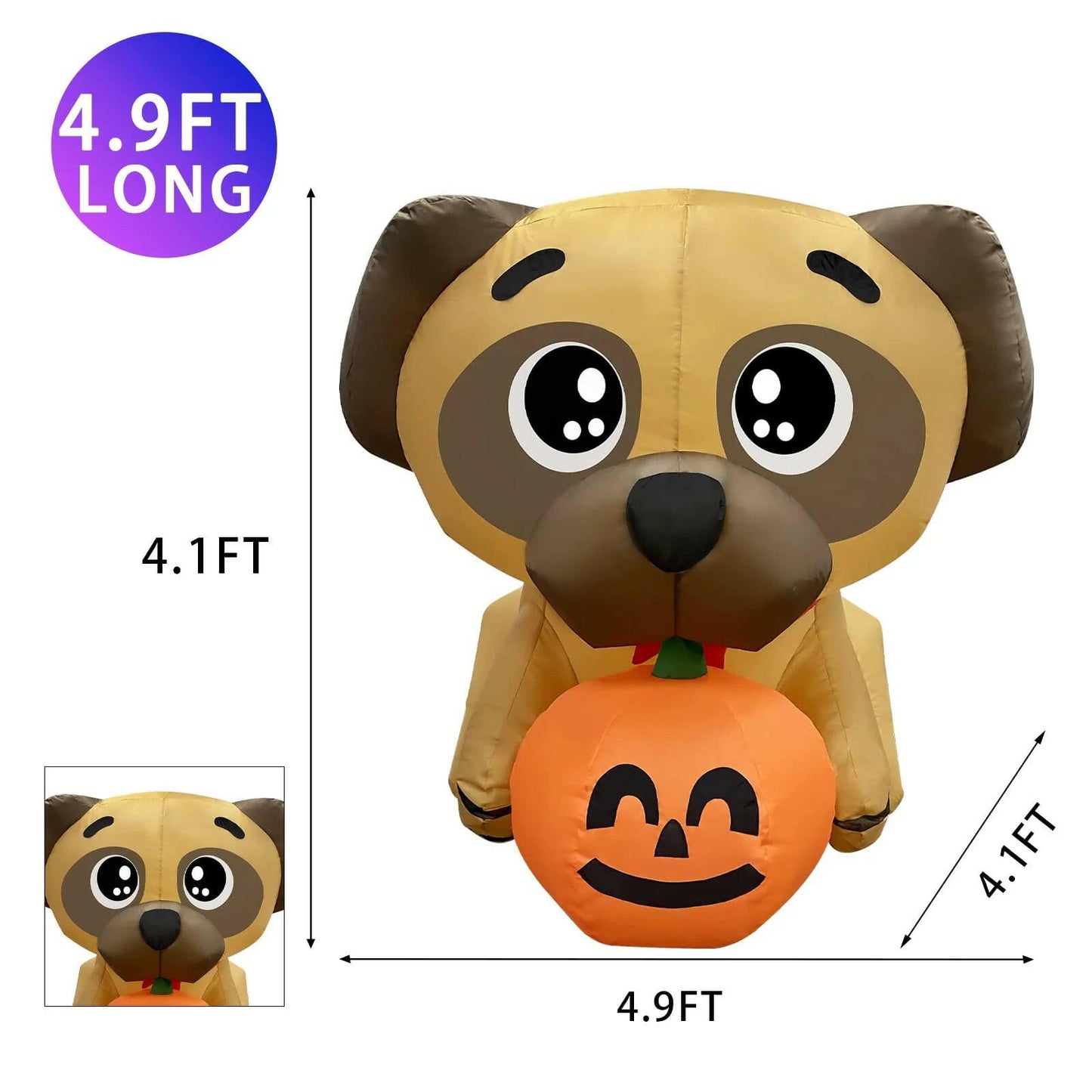 5FT Inflatable Halloween Pug Holding Pumpkin – LED Blow-Up Decoration for Garden, Lawn, and Indoor Displays