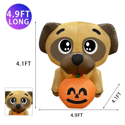 5FT Inflatable Halloween Pug Holding Pumpkin – LED Blow-Up Decoration for Garden, Lawn, and Indoor Displays
