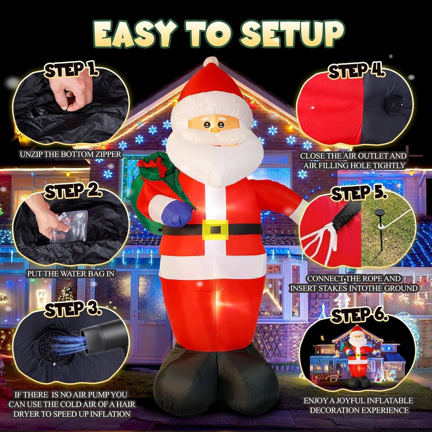 8FT Giant Santa Christmas Inflatable – Outdoor Decoration with LED Lights & Gift Bag | Yard, Retail & Event Display.