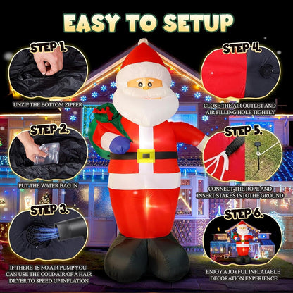 8FT Giant Santa Christmas Inflatable – Outdoor Decoration with LED Lights & Gift Bag | Yard, Retail & Event Display.