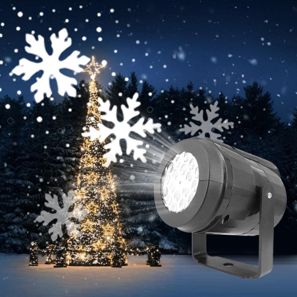 Rotating LED Snowflake Projector – 16 Festive Patterns for Indoor & Outdoor Use.