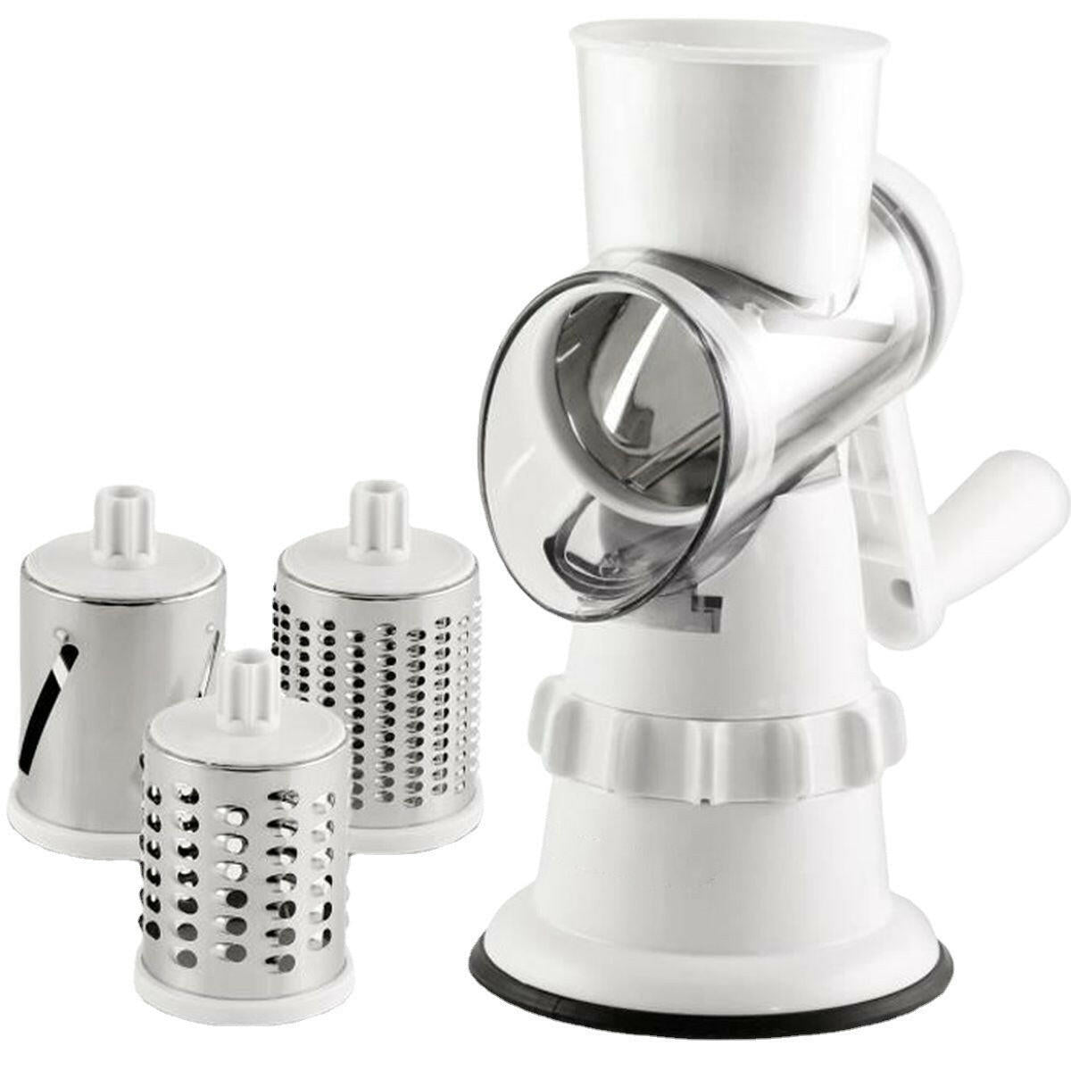 3-in-1 Manual Rotary Vegetable Slicer – Grater, Shredder & Chopper in One.