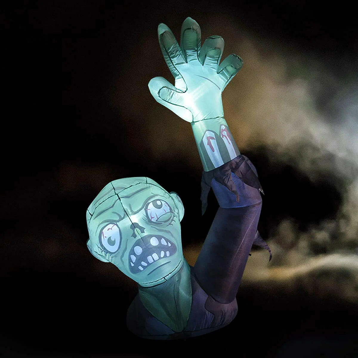 6 Feet High Halloween Inflatable Terror Green Zombies Raise Hands Blow up Yard Decoration Clearance with LED Lights Built-In for Holiday/Party/Yard/Garden