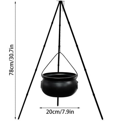 Hanging Witch Cauldron Candy Bucket with Tripod – Light-Up Halloween Prop for Indoor & Outdoor Decor