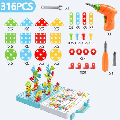 Build, Screw & Create – Kids Electric Drill Toy Set with Puzzle Blocks for STEM Learning (Ages 3–6).