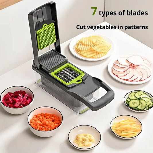 12-in-1 Multifunctional Vegetable Slicer for slicing, dicing & grating. Eco-friendly, compact & easy to clean. Perfect for home chefs & meal prep enthusiasts!
