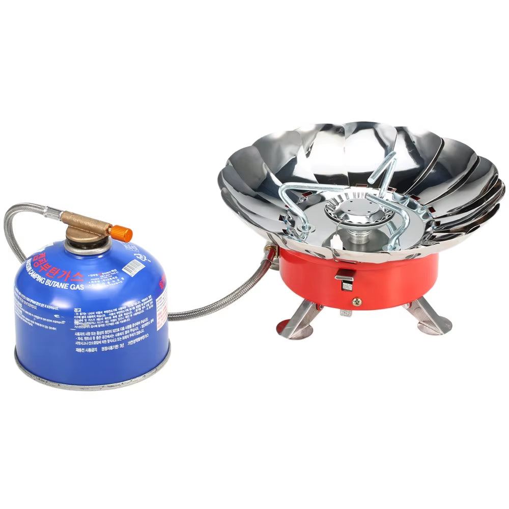 Windproof Piezo Ignition Lotus Gas Stove with Adapter for Camping & Hiking 