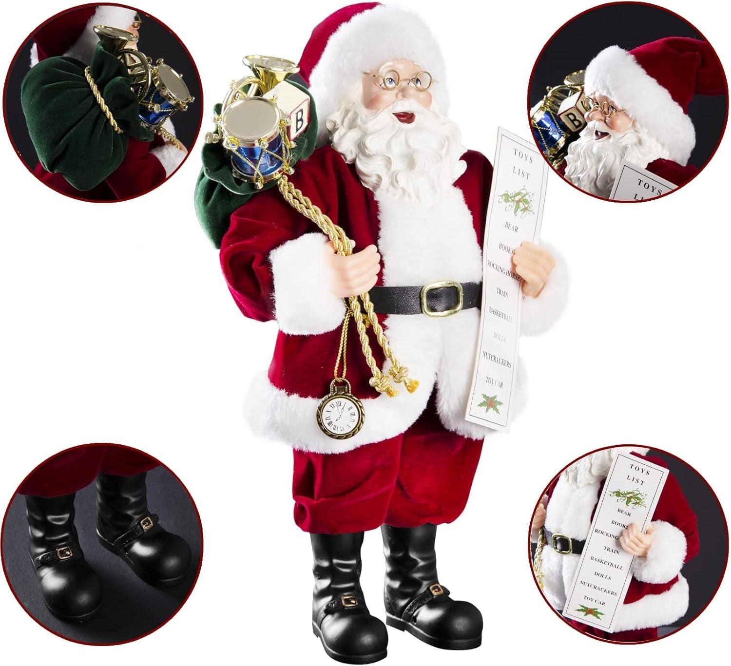 11‑Inch Santa Claus Figurine – Velvet Coat, Glasses & Gift Bag.