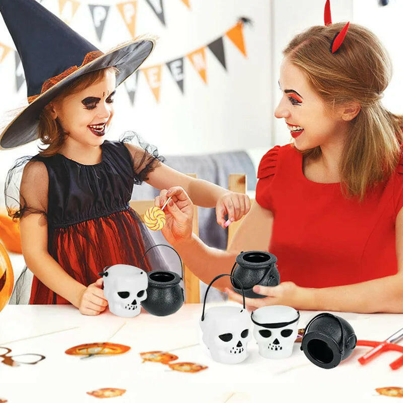 6-Pack Mini Halloween Cauldron Buckets – Witch & Skeleton Candy Holders for Kids’ Trick-or-Treat Fun