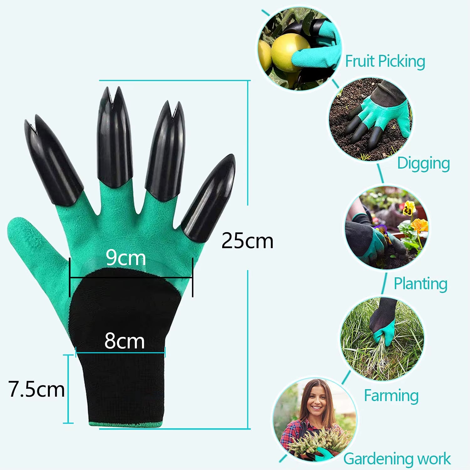 Garden gloves with built-in claws for effortless digging, planting & raking. Waterproof, breathable & protective. Perfect for gardening tasks! Durable & flexible fit.