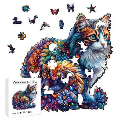 Wooden Animal Puzzle Collection – Bear, Turtle, Cat & Elephant Irregular Jigsaws for Adults & Kids.