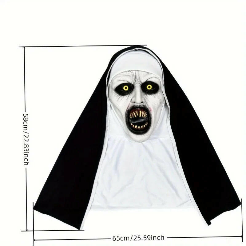 Frightening Nun Latex Mask – Realistic Full Head Horror Costume Prop for Halloween & Cosplay Events