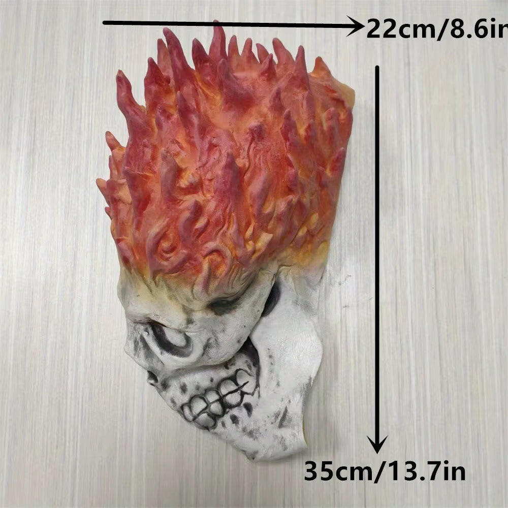 Creepy Halloween Flaming Skull Skull Full Head Mask – Realistic Latex Death Warrior Skeleton for Adults
