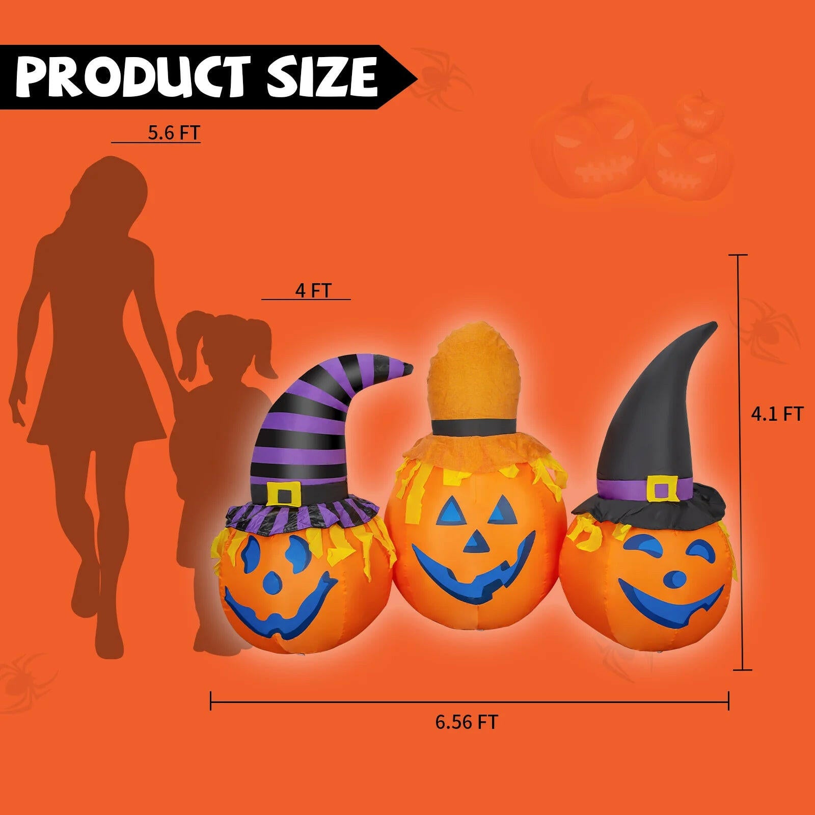 6.5FT Inflatable Halloween Pumpkin Trio with Wizard Hats – LED Blow-Up Decoration for Garden, Lawn, and Party Displays