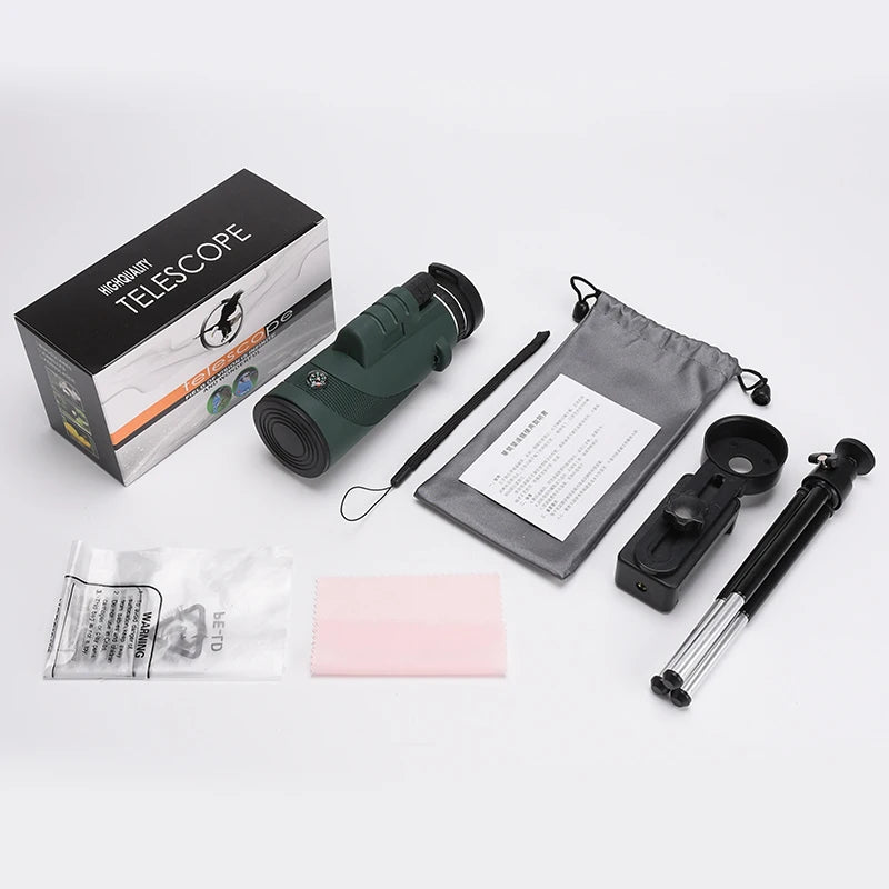 Discover the Great Outdoors with the 40X60 HD Professional Telescope Compass Monocular – Powerful, Waterproof, and Compact for All Your Adventures!