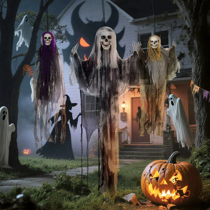 Ghastly Set of 3 Hanging Skeleton, Flying Ghost Halloween Decorations