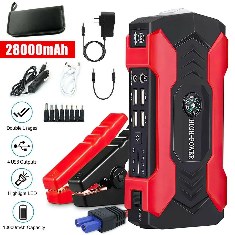 Portable Car Jump Starter and Power Bank with LED Flashlight (28000mAh 600A 12V).