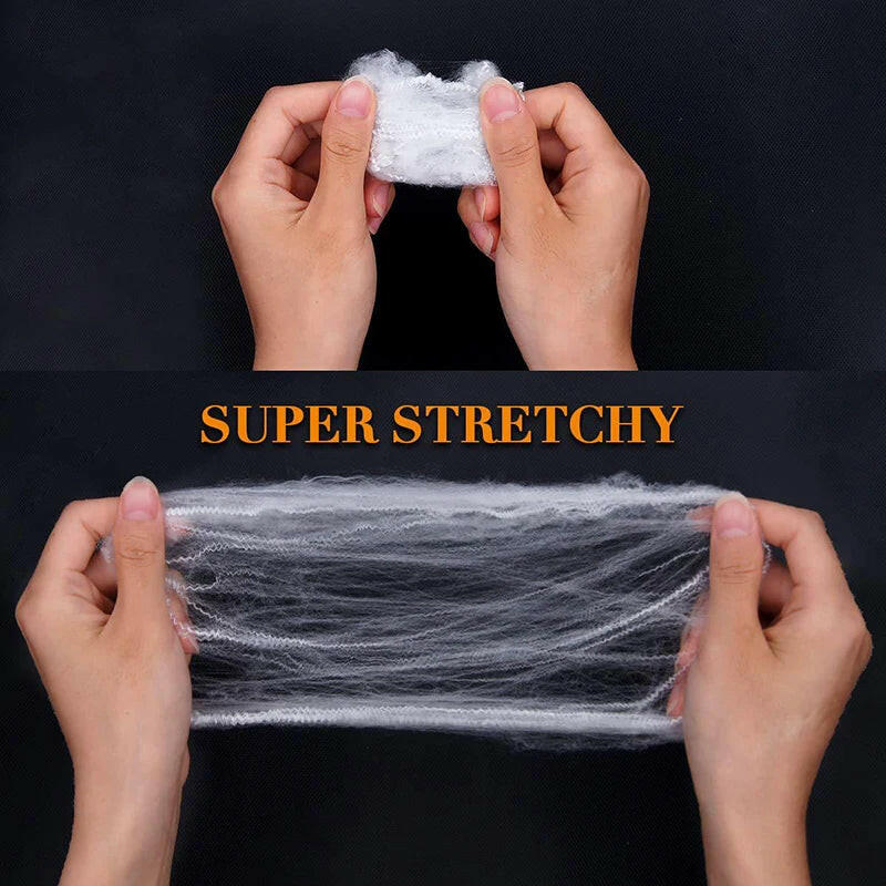 Super Stretch Spider Web with Fake Spiders – Halloween Cobweb Set for Haunted House & Party Decor