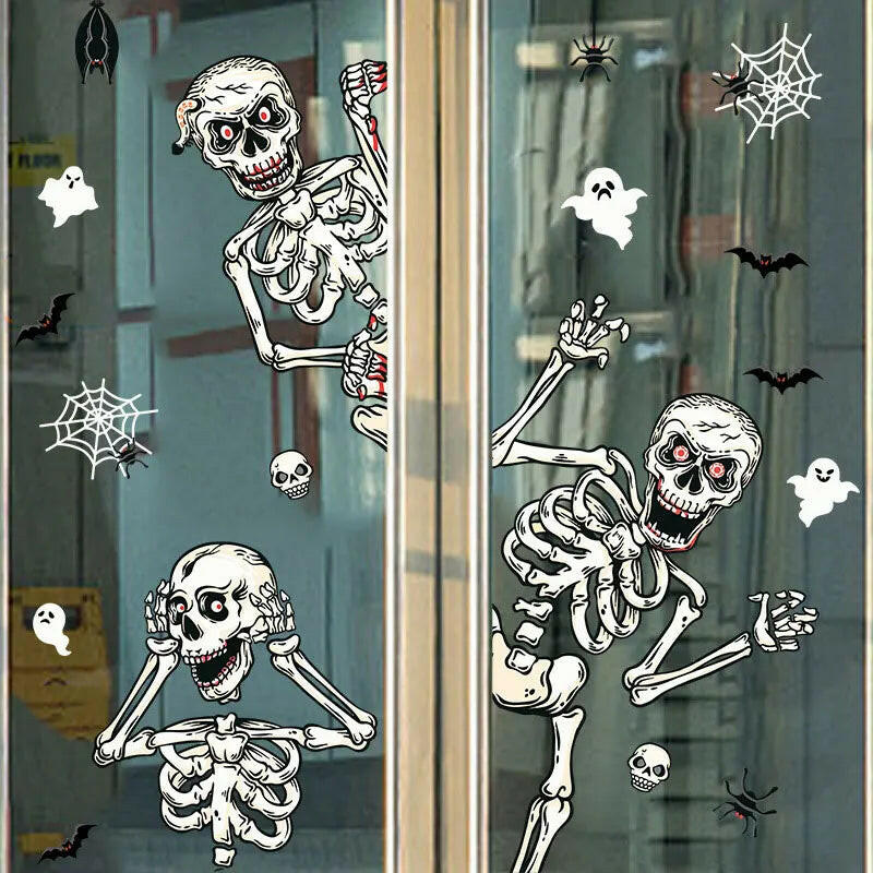 2025 Bloody Handprint & Halloween Sticker Set – Window, Wall & Floor Decals with Ghost, Bat, Pumpkin & Web Designs (1 Set)