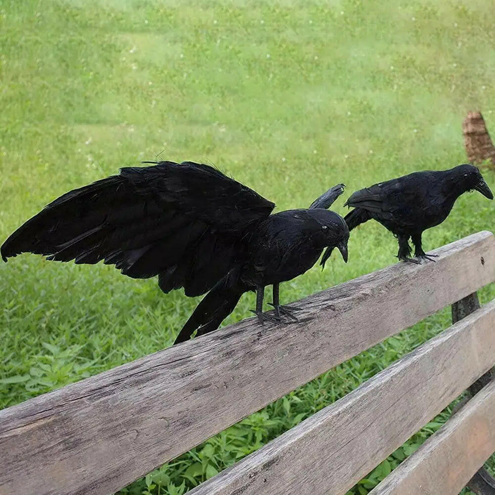 2025 Feathered Raven & Crow Props – Realistic Halloween Bird Statues for Haunted Decor (Winged & Wingless Variants)