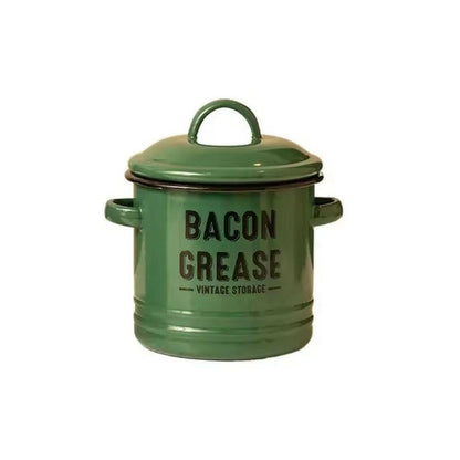 Enamel Grease Container - Secure Lid, Large Capacity.