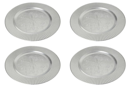 Set of Four 33cm Dia Redbud Silver Charger Plates