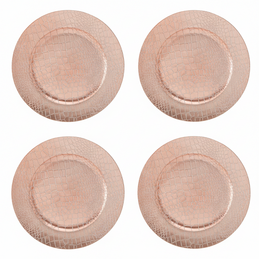 Set of Four 33cm Dia Rose Gold Crocodile Effect Charger Plates