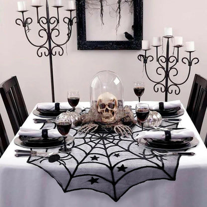 2025 Black Lace Spider Web Table Runner – Gothic Halloween Mantel Cover & Party Decor Accent (1pc)