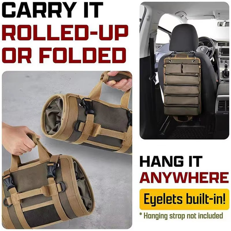 Heavy-duty roll-up tool bag with 900D Oxford cloth for durability. Compact, portable & perfect for home, garage & professional use. Keep tools organised today!