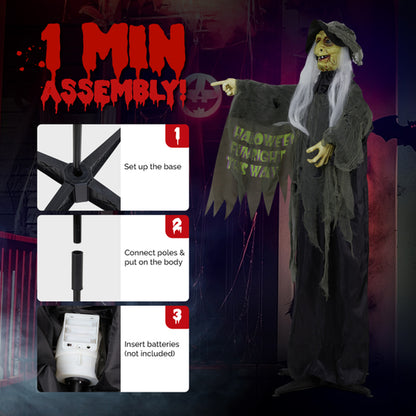 6Ft Voice‑Activated Standing Witch Halloween Decoration – LED Red Eyes, Sound, Vibration and Motion Sensor – Indoor/Outdoor Animatronic Prop – Battery Operated