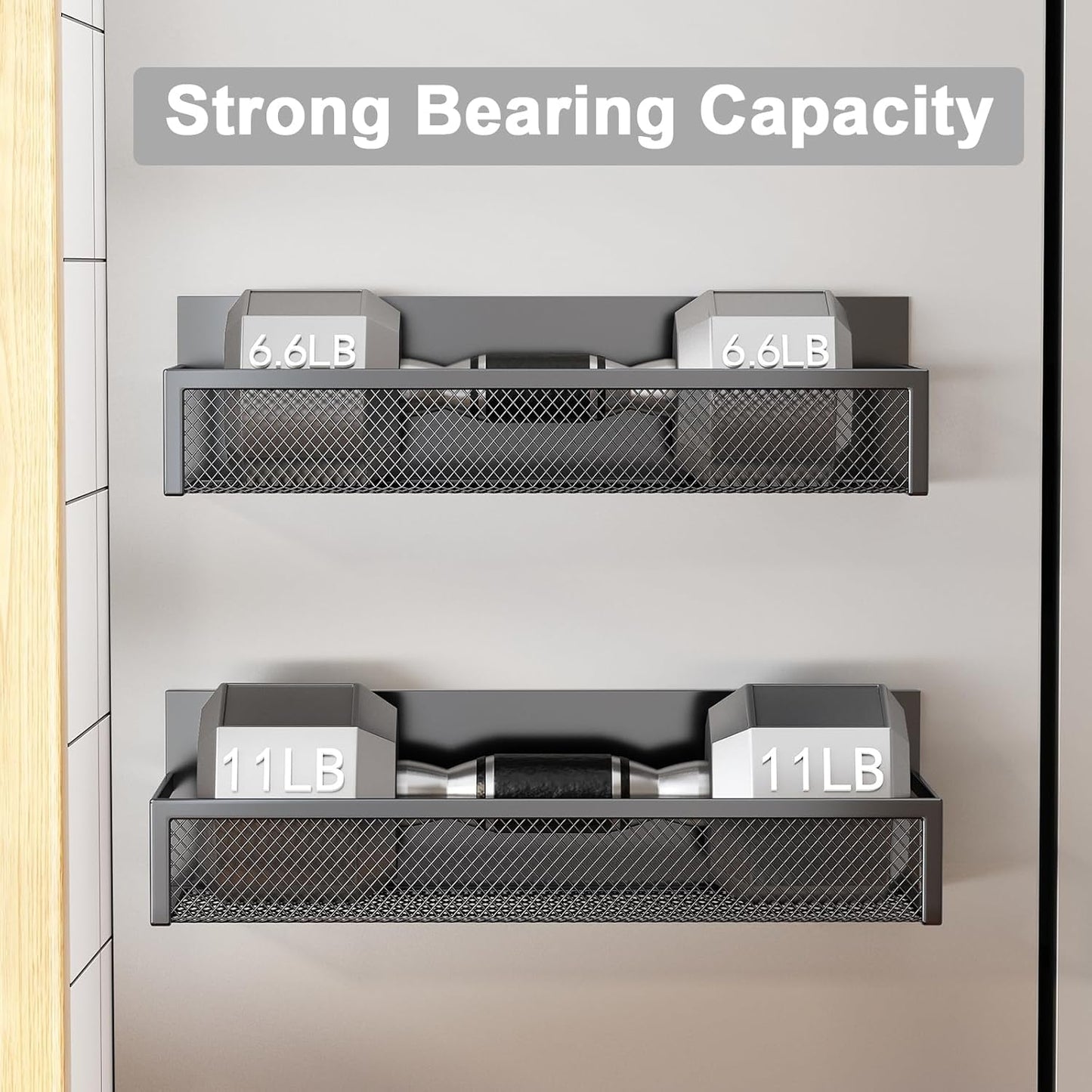 Magnetic Spice Rack for Refrigerator – 2-Pack Heavy-Duty Fridge Organizer Shelves with Removable Hooks for Kitchen and Laundry Storage