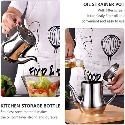 Cooking Oil Filter Pot Container Oil Separator Bottle Stainless Steel Storage Pot Oil Tank with Filter Mesh Kitchen Household