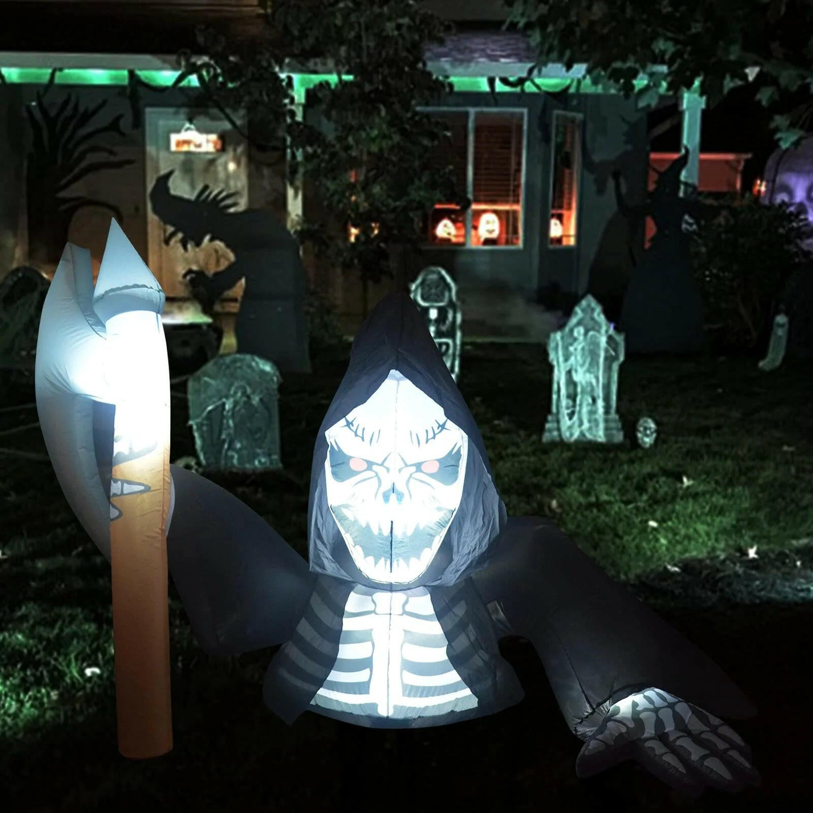 6.8FT Inflatable Halloween Skeleton Ghost – LED Blow-Up Decoration for Garden, Lawn, and Indoor Displays
