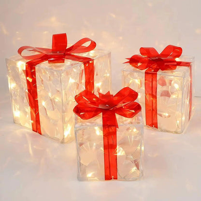 Illuminated Christmas Gift Box – 100 LED Snowflake Décor Accent.