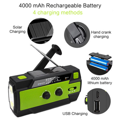 Stay Safe with NOAA Emergency Radio & Power Bank - Solar/Crank Charging!