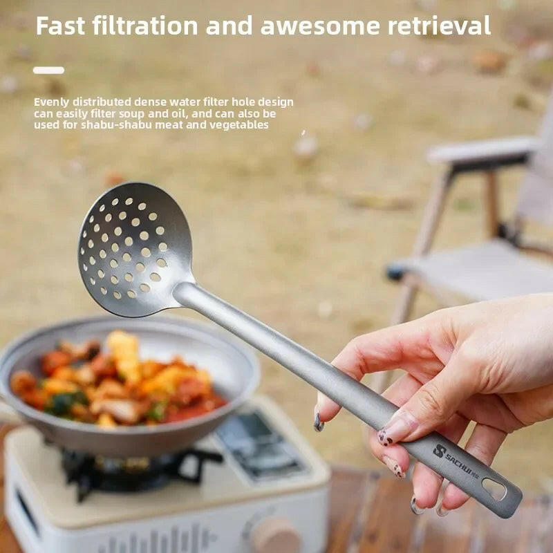 Lightweight Outdoor Titanium Soup Ladle and Skimmer Kit - Perfect for Camping and Hiking Cooking!