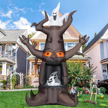 9FT Inflatable Halloween Animated Dead Tree with Ghosts – LED Blow-Up Decoration for Garden, Lawn, and Party Displays
