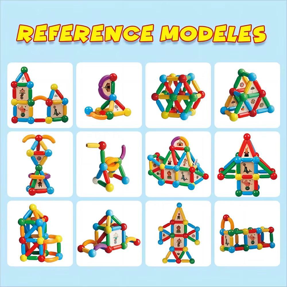 Build Beyond Flat Tiles – 90PCS Montessori‑Style Magnetic Sticks & Balls STEM Toy for 3D Learning.