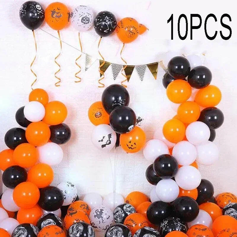 10-Pack Halloween Latex Balloons – Pumpkin & Skeleton Design for Spooky Party Decor