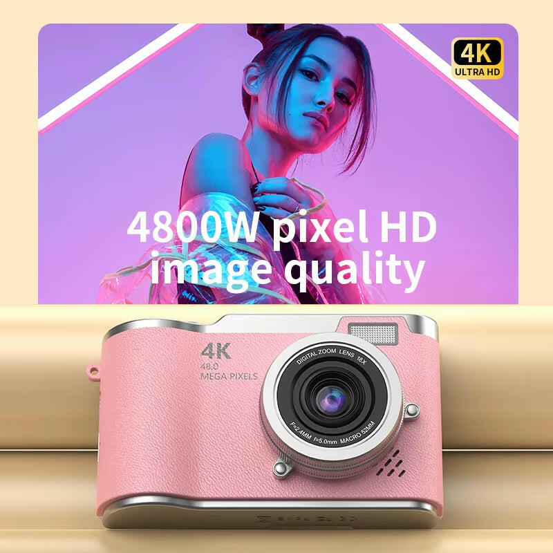 Capture Every Moment: 4K CCD Digital Camera with 48MP, 8X Zoom, 180° Flip Screen & Free 32GB Card!.