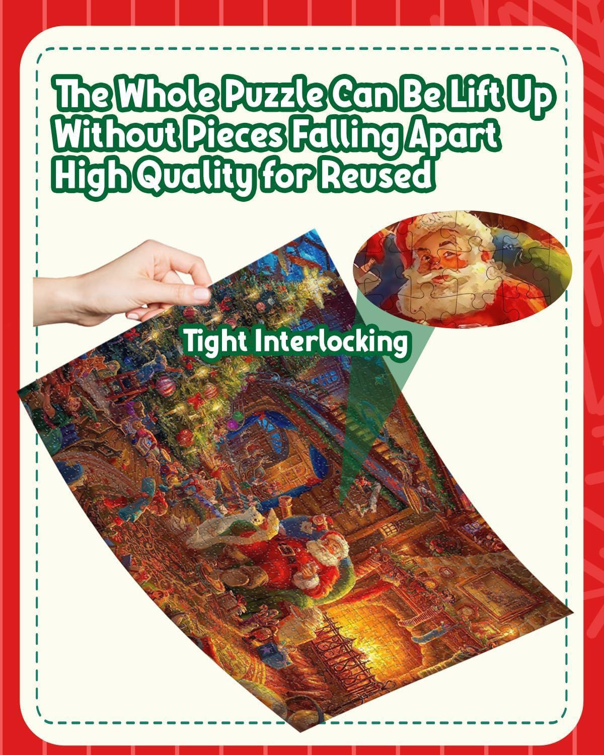 Christmas advent calendar puzzle with 24 pieces, final artwork of Santa by the fire.